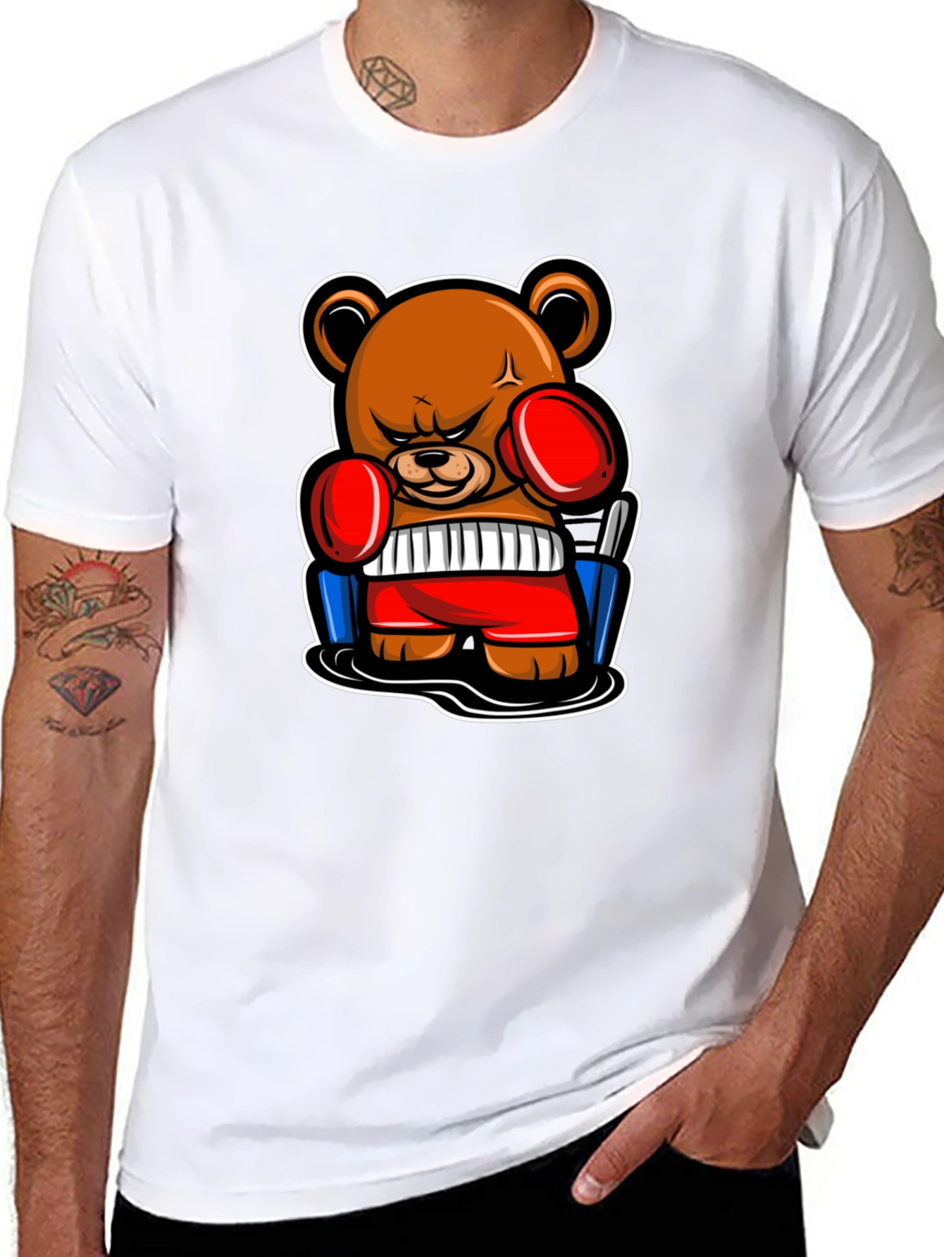 Boxing Bear Graphic Tee - Black Cotton T-Shirt