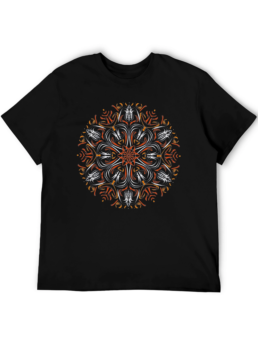 Abstract Mandala Graphic Tee - Black Cotton Blend