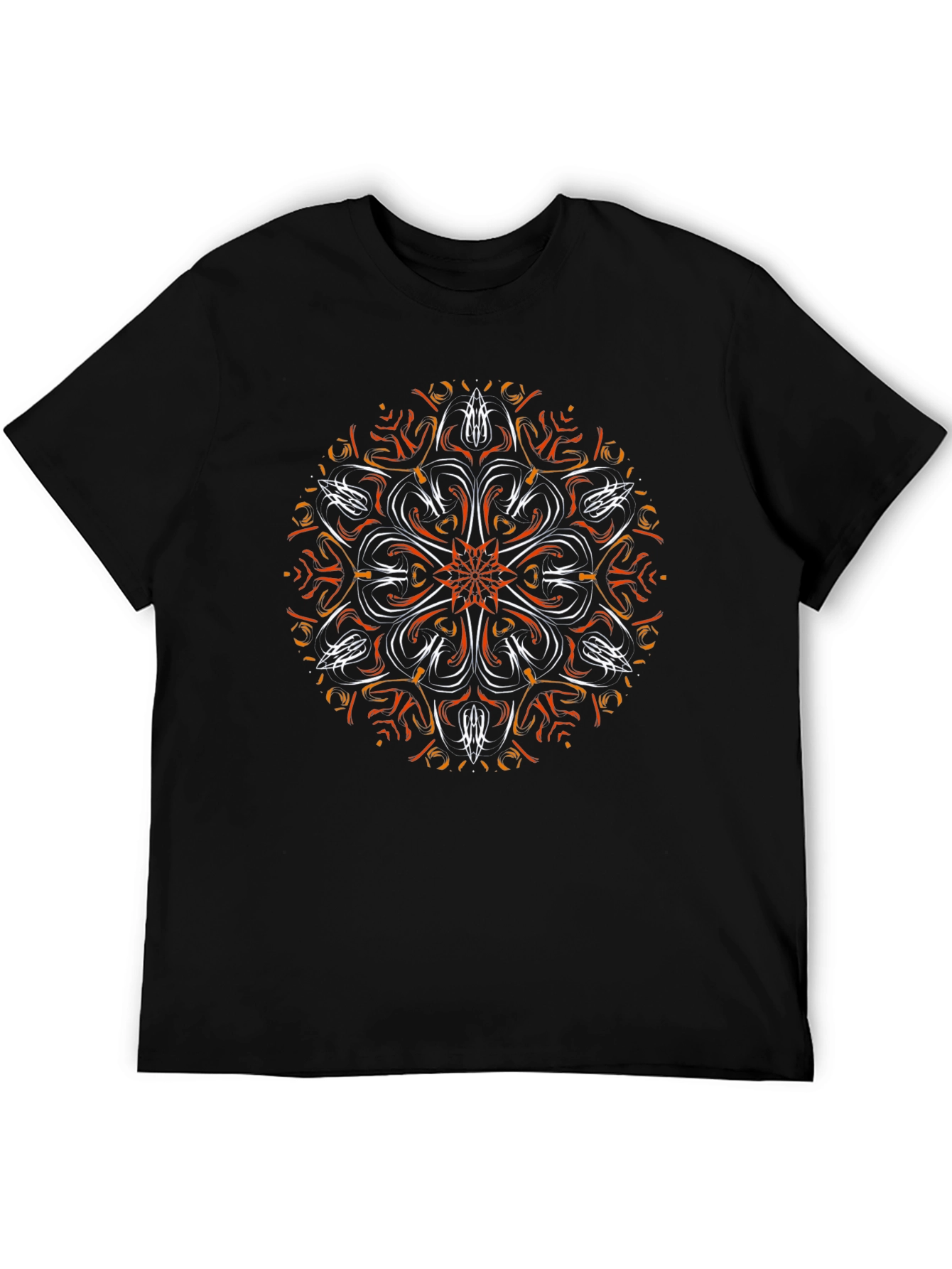 Abstract Mandala Graphic Tee - Black Cotton Blend
