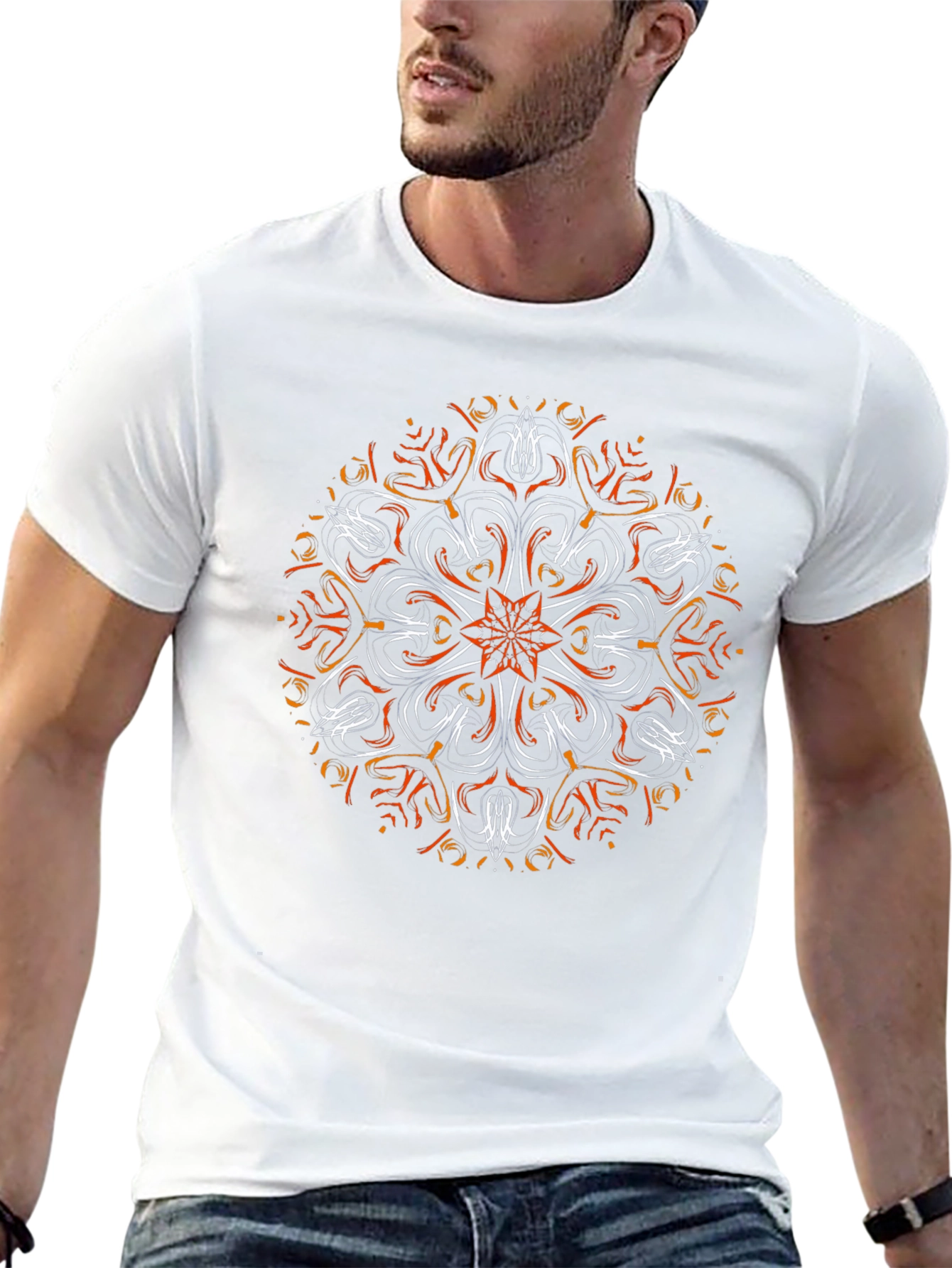 Abstract Mandala Graphic Tee - Black Cotton Blend