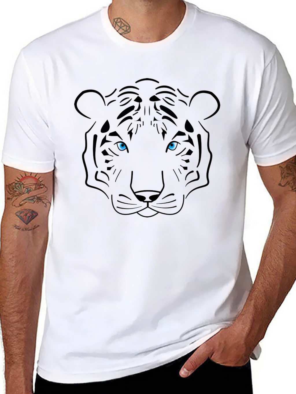 Black Tiger Graphic Print Crew Neck T-Shirt