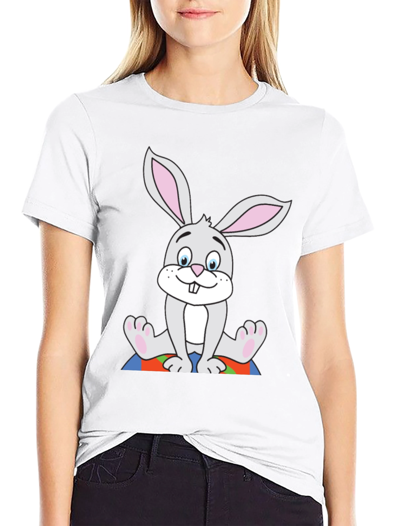 Cartoon Bunny Black T-Shirt