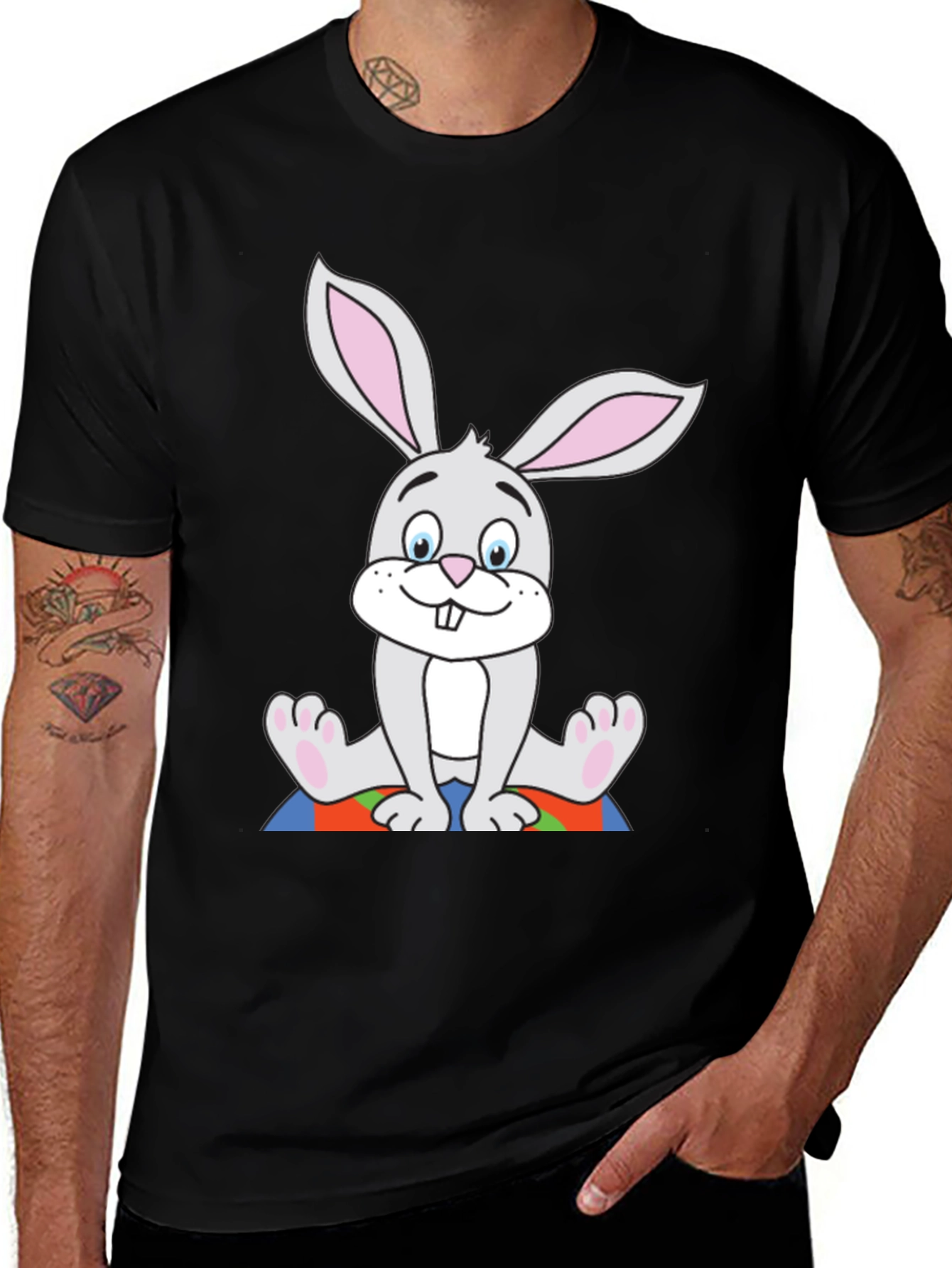Cartoon Bunny Black T-Shirt