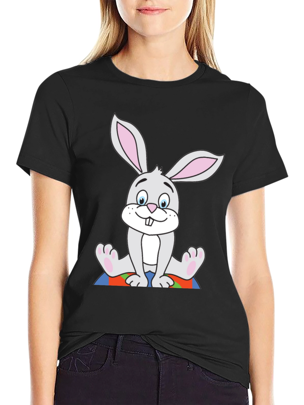 Cartoon Bunny Black T-Shirt