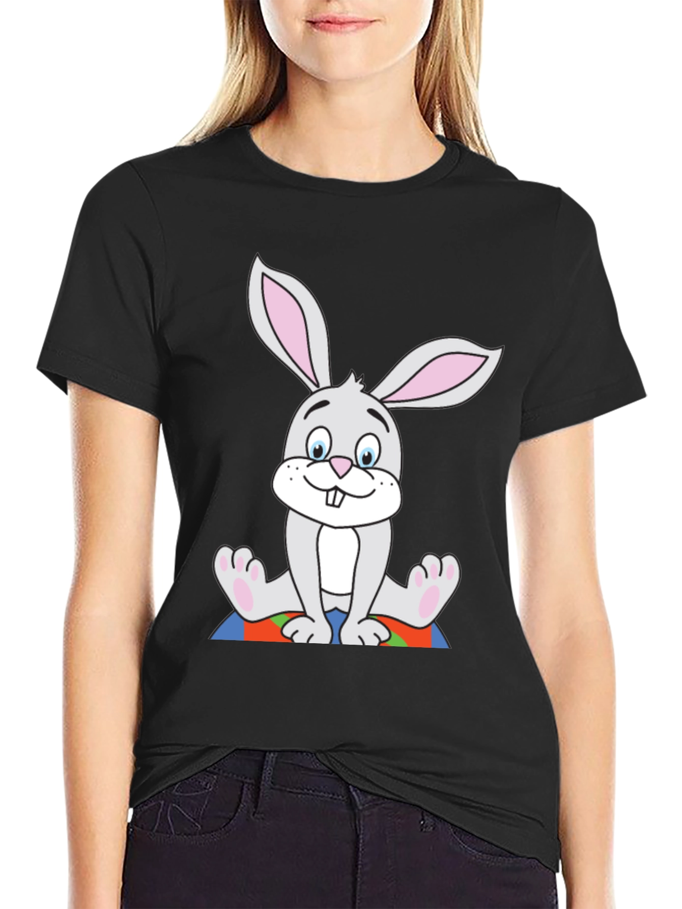 Cartoon Bunny Black T-Shirt