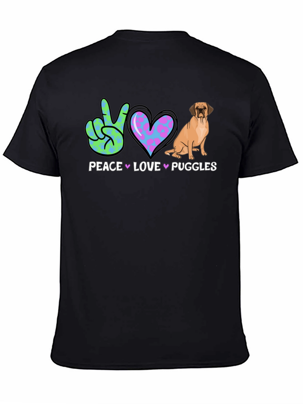 Peace Love Puggles T-Shirt - Cute Dog Graphic Tee