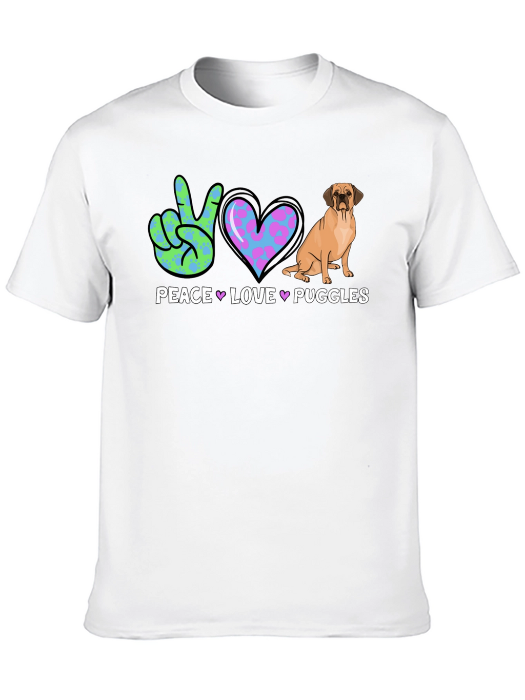 Peace Love Puggles T-Shirt - Cute Dog Graphic Tee