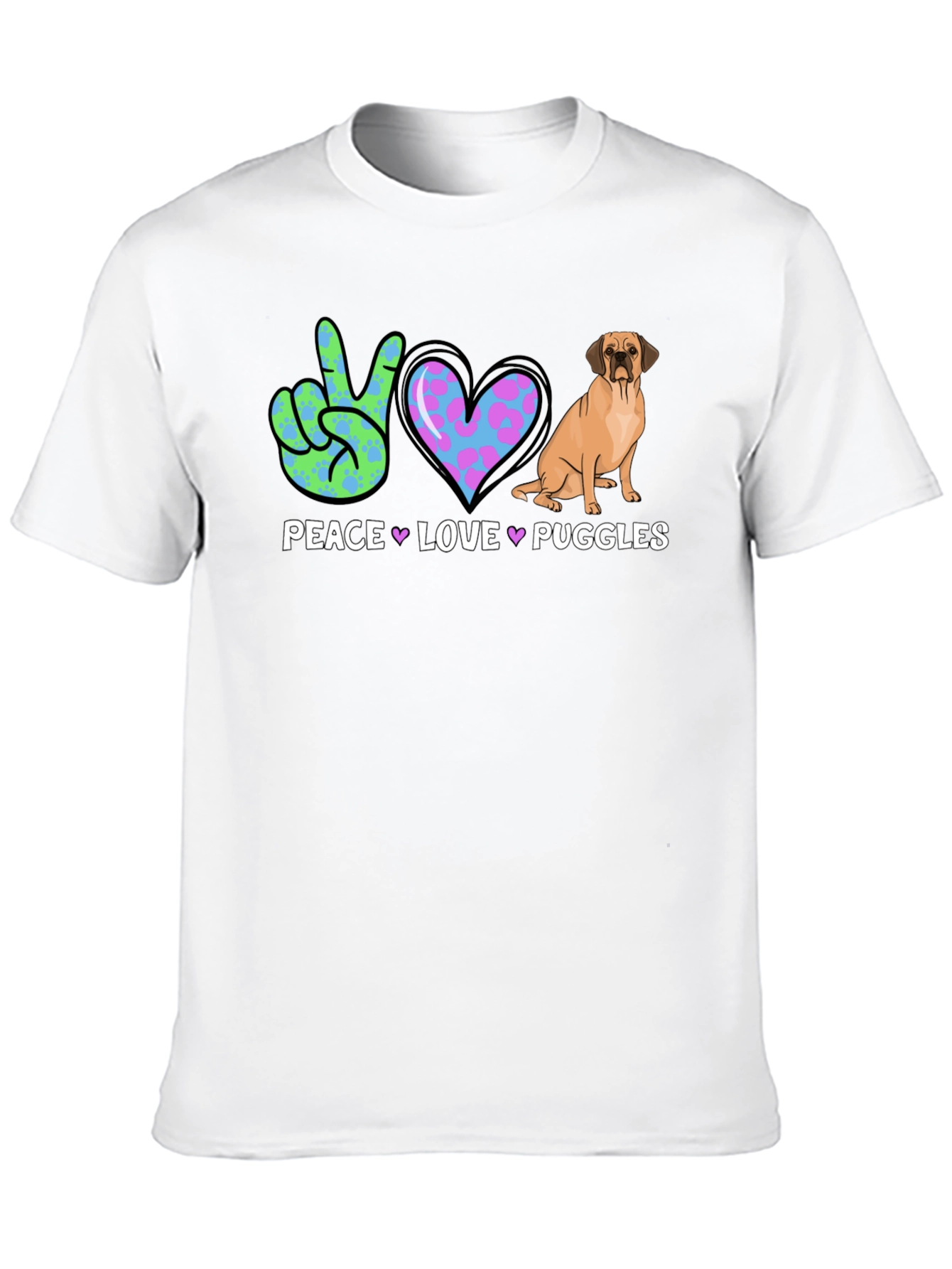 Peace Love Puggles T-Shirt - Cute Dog Graphic Tee