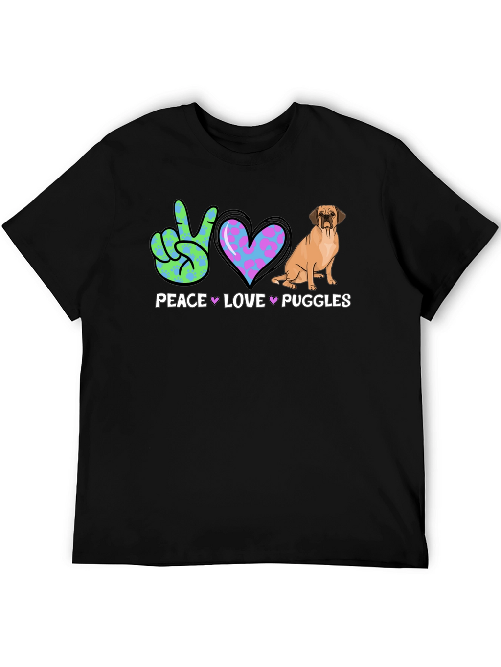 Peace Love Puggles T-Shirt - Cute Dog Graphic Tee