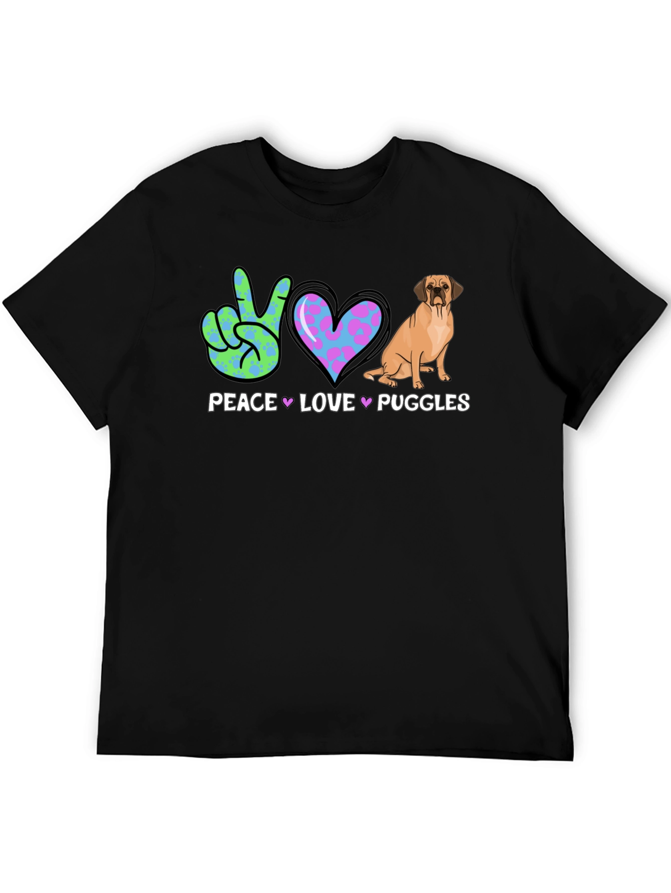 Peace Love Puggles T-Shirt - Cute Dog Graphic Tee