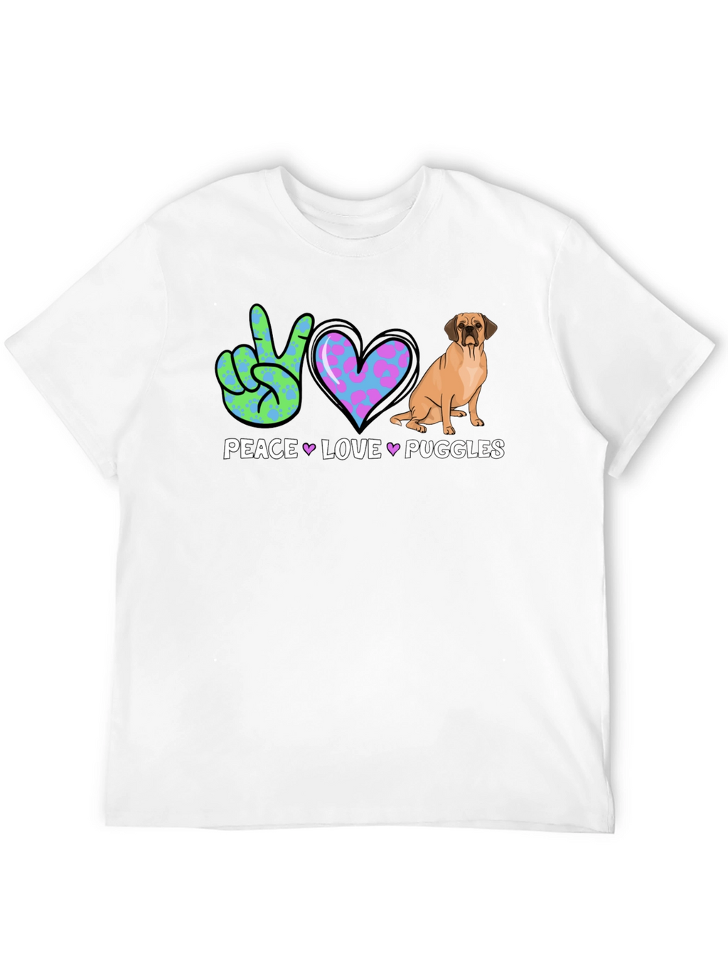 Peace Love Puggles T-Shirt - Cute Dog Graphic Tee