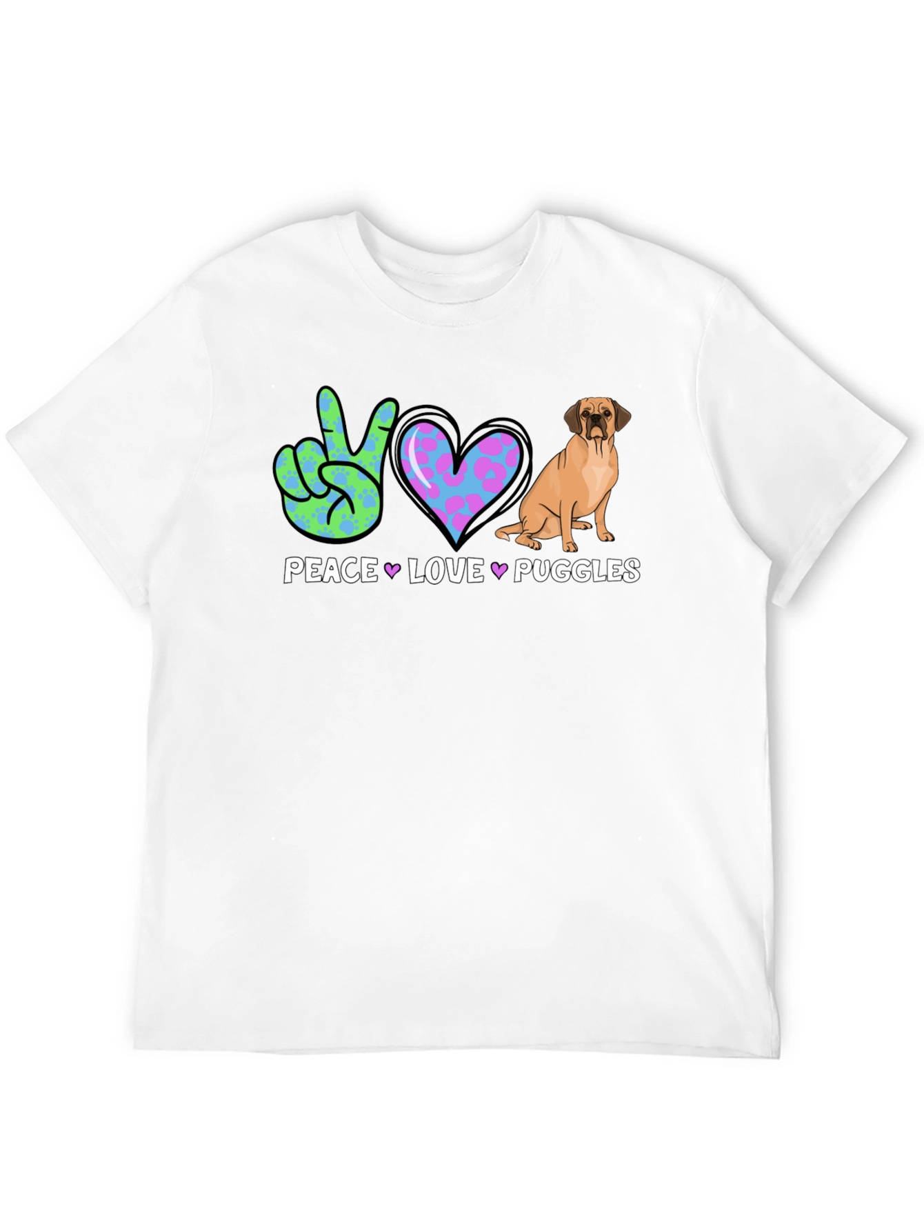 Peace Love Puggles T-Shirt - Cute Dog Graphic Tee