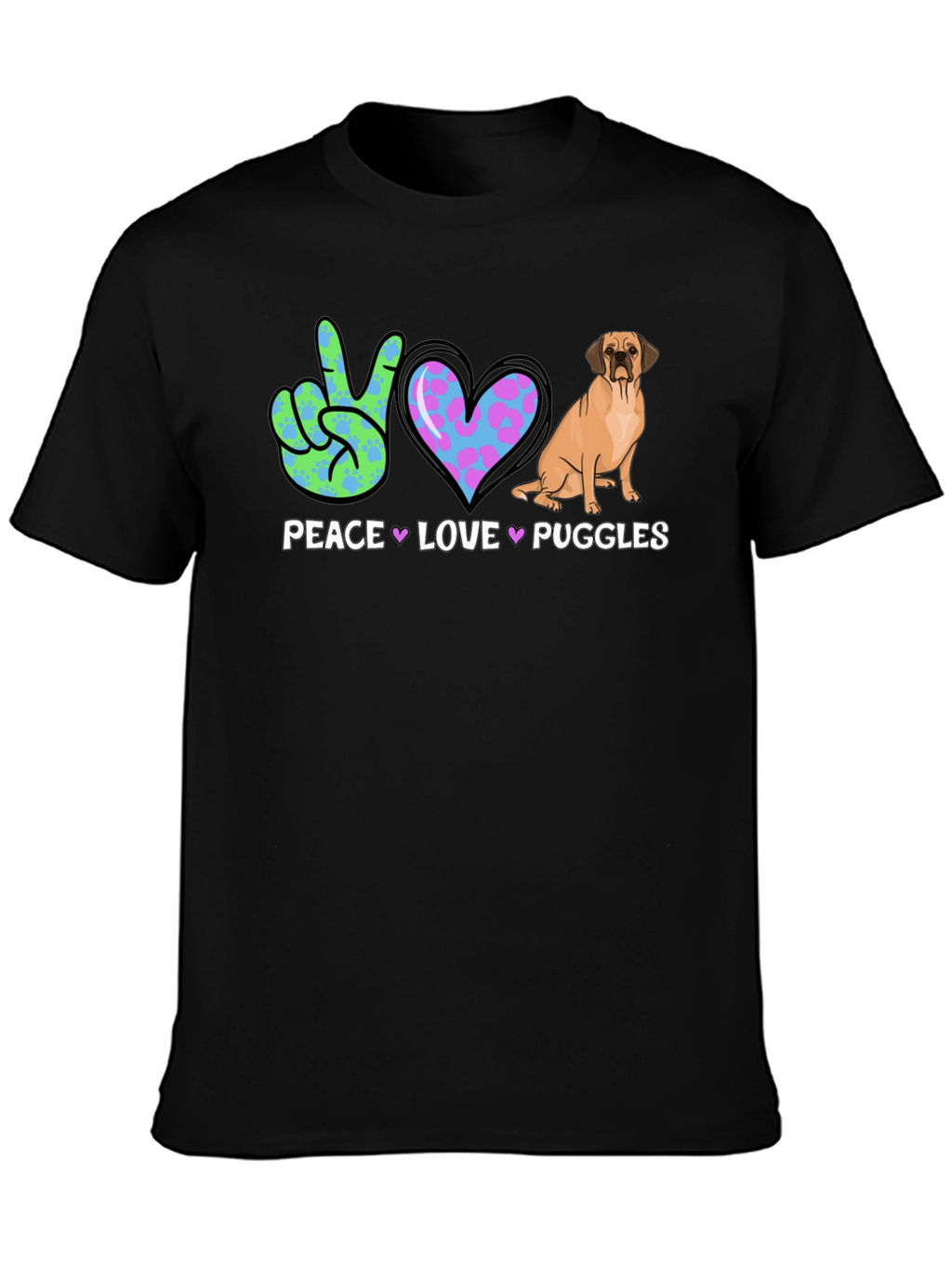 Peace Love Puggles T-Shirt - Cute Dog Graphic Tee