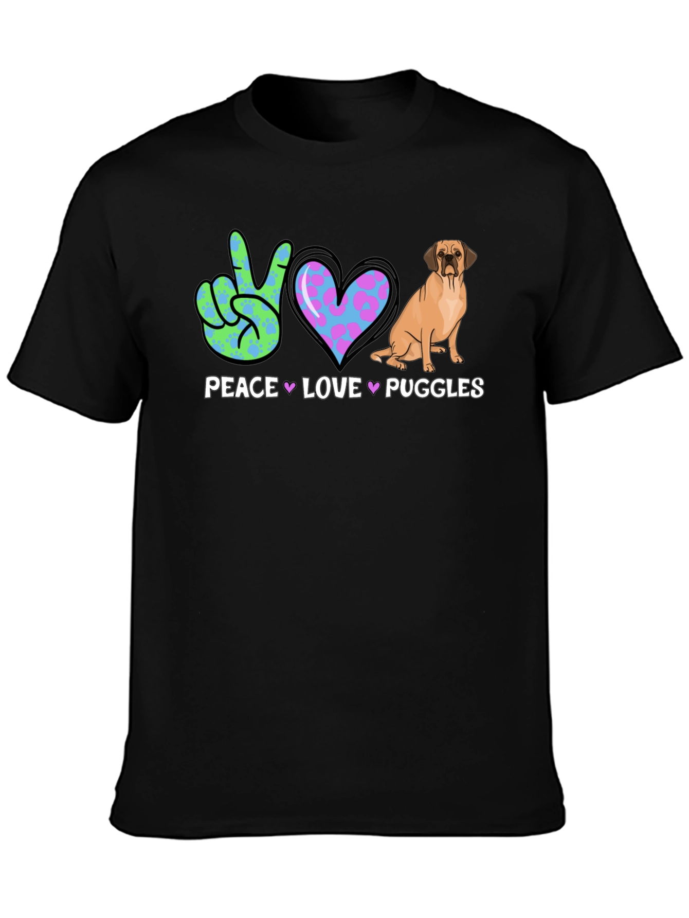 Peace Love Puggles T-Shirt - Cute Dog Graphic Tee
