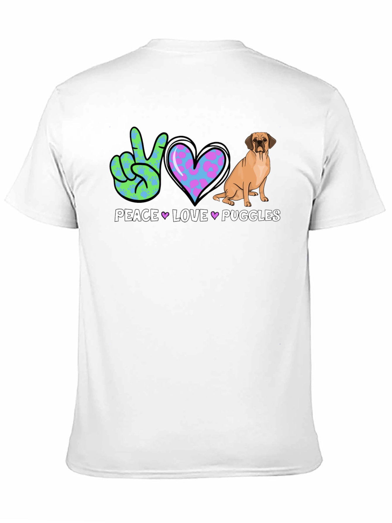 Peace Love Puggles T-Shirt - Cute Dog Graphic Tee