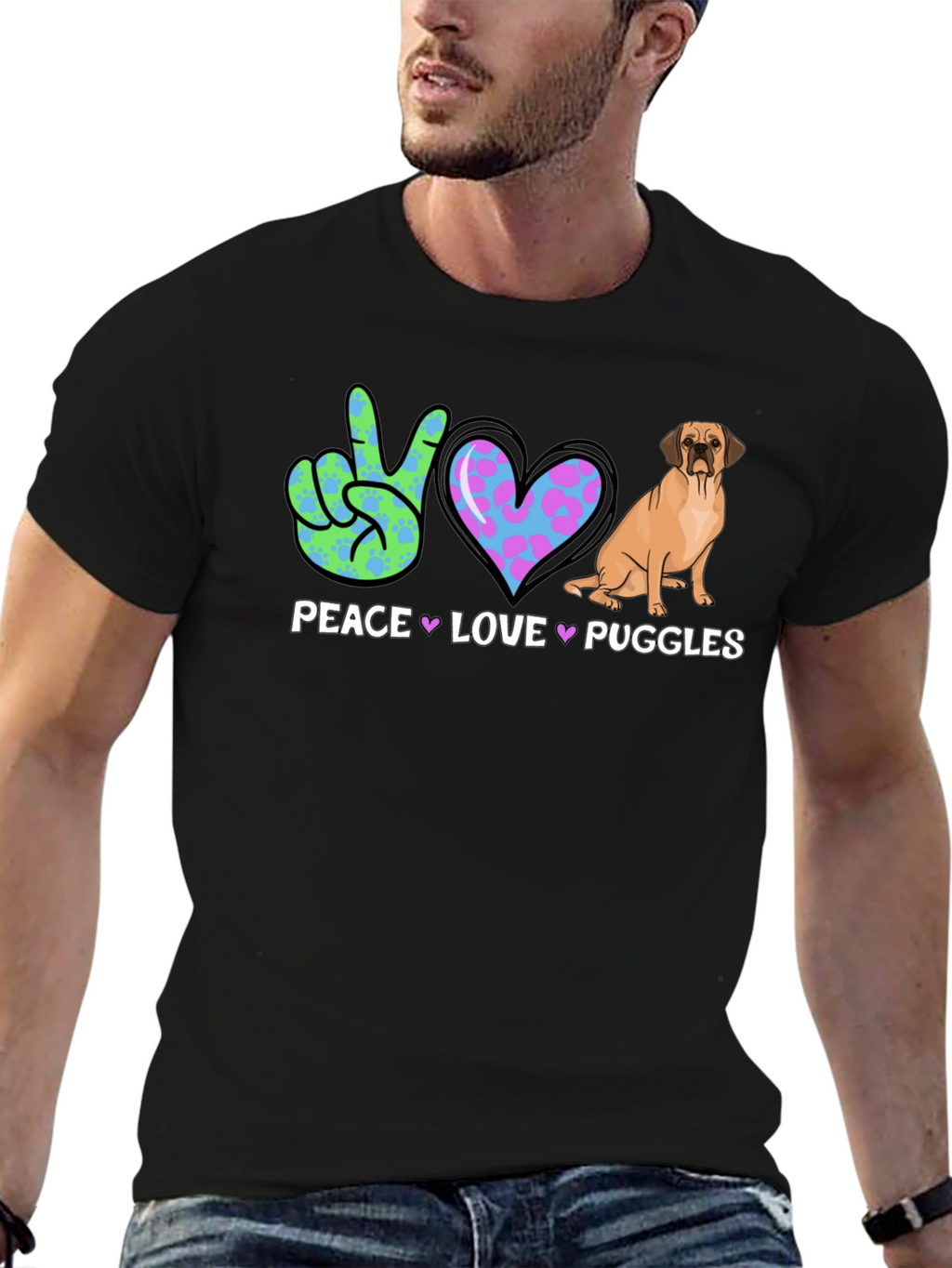 Peace Love Puggles T-Shirt - Cute Dog Graphic Tee