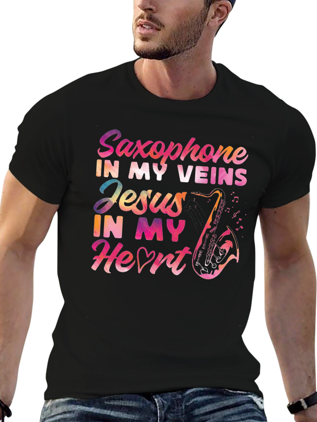 Saxophone Jesus Heart T-Shirt - Musical Faith Tee