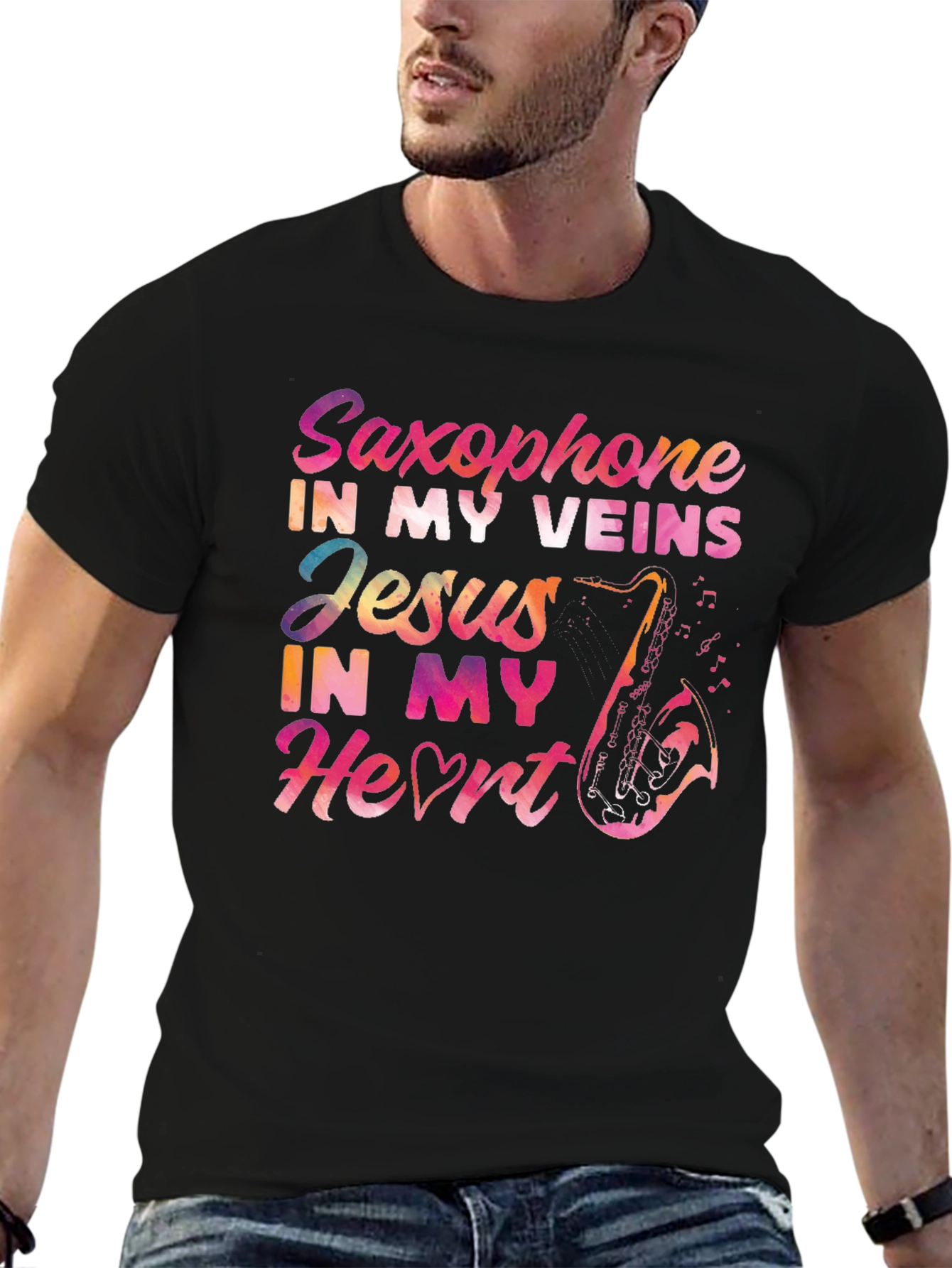 Saxophone Jesus Heart T-Shirt - Musical Faith Tee
