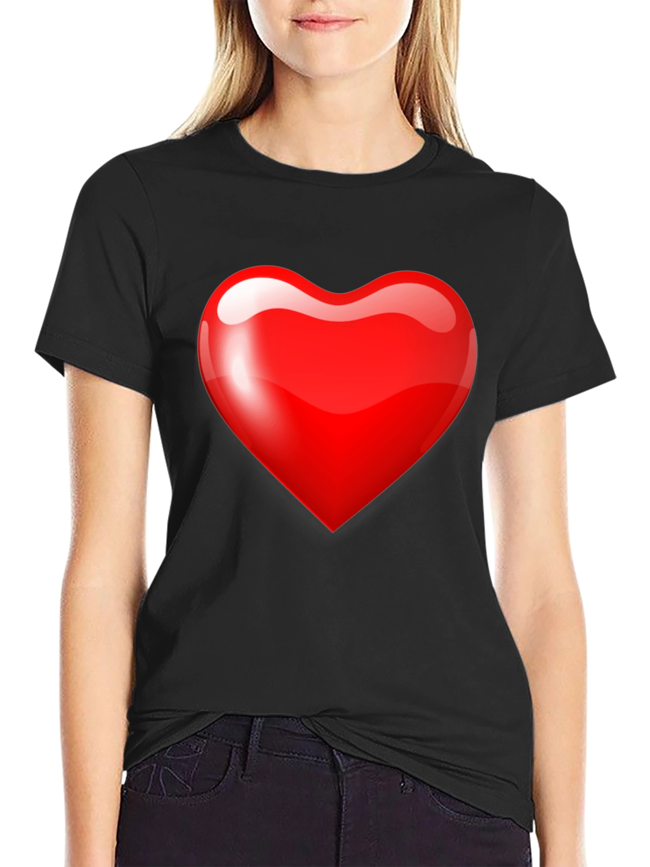 Mens Black T-Shirt with Bold Red Heart Graphic