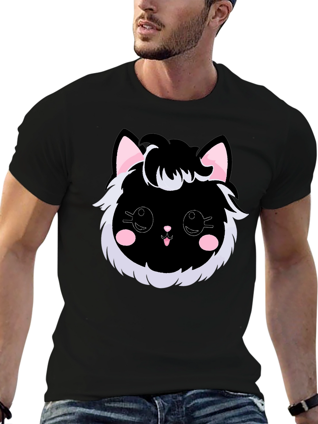 Cute Kawaii Black Cat Graphic Tee