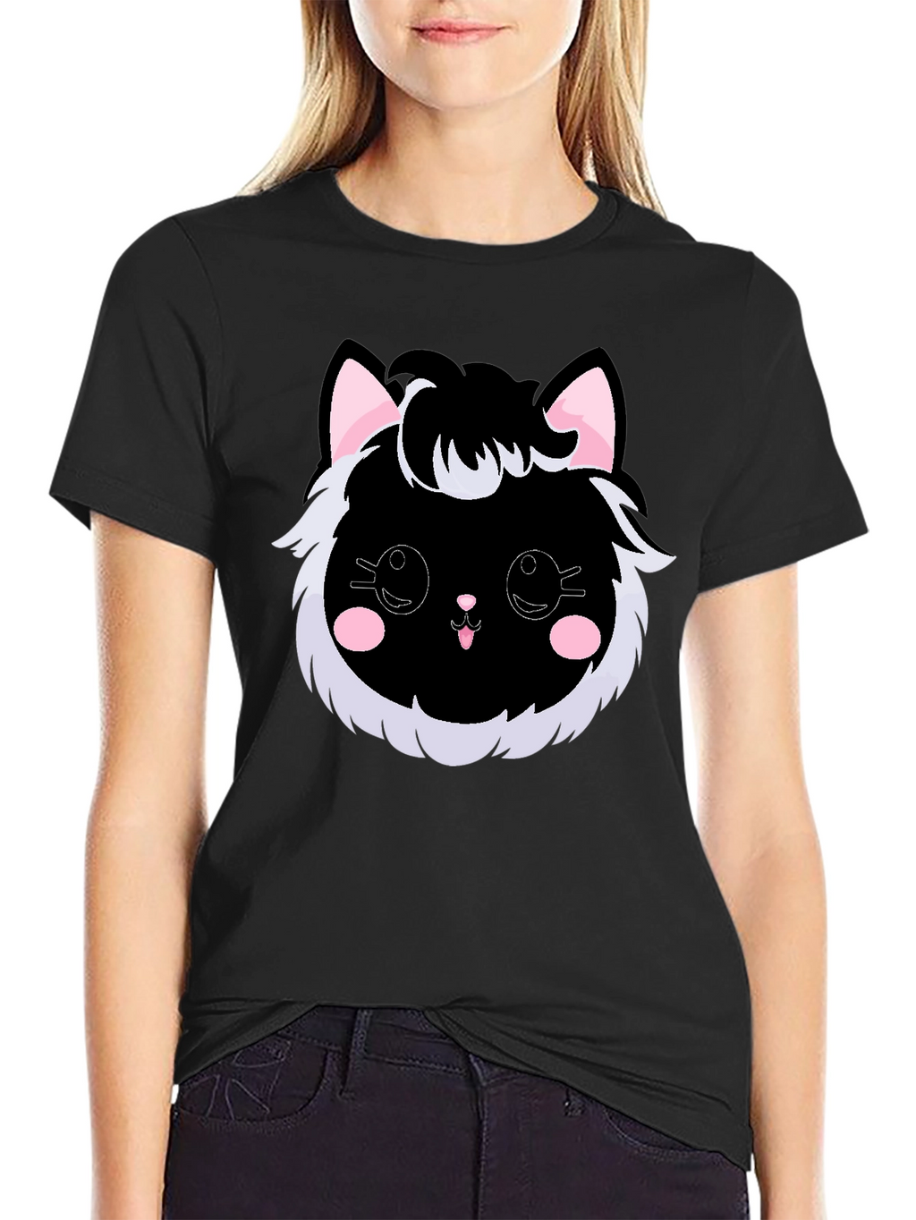 Cute Kawaii Black Cat Graphic Tee