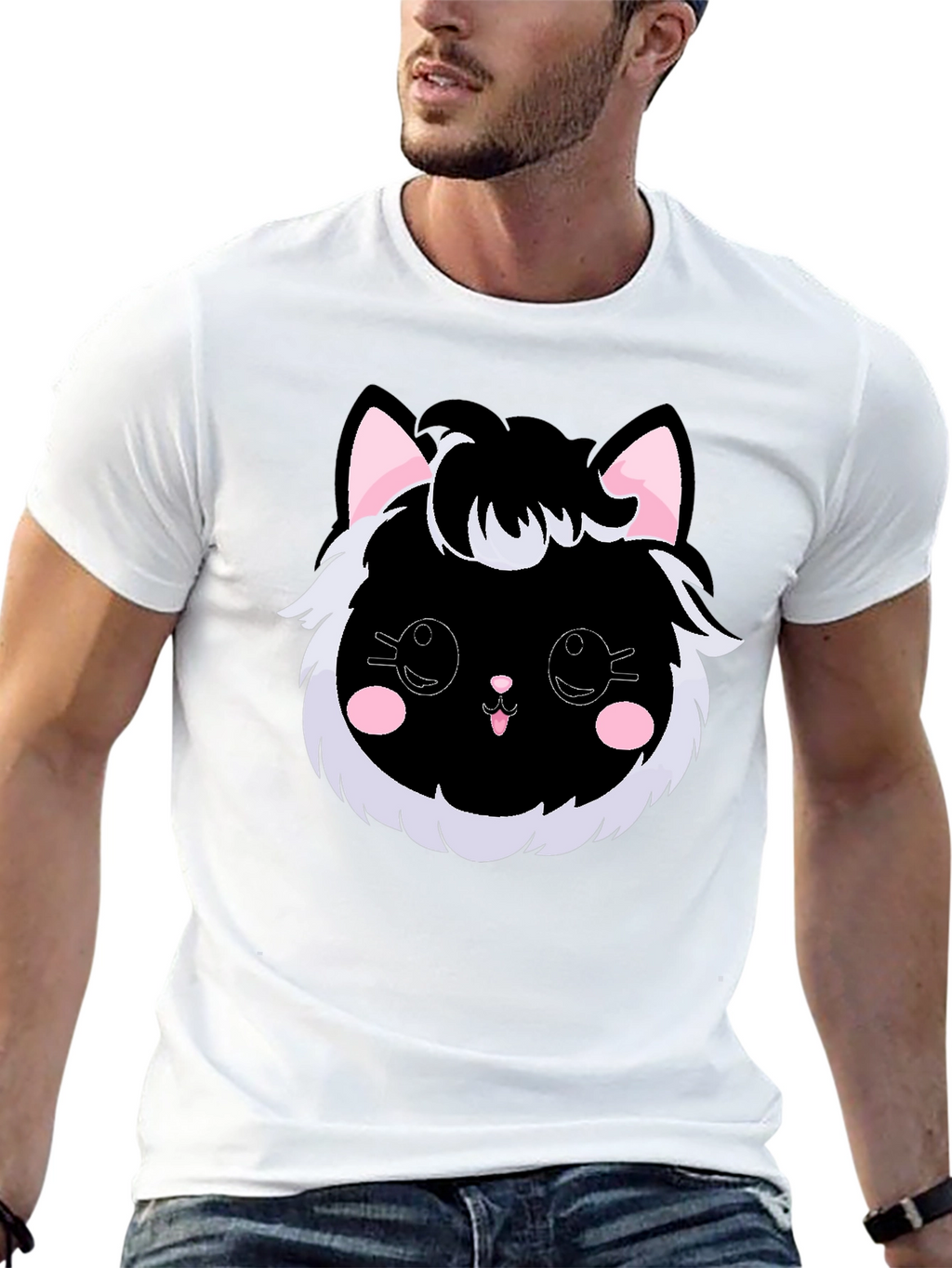 Cute Kawaii Black Cat Graphic Tee