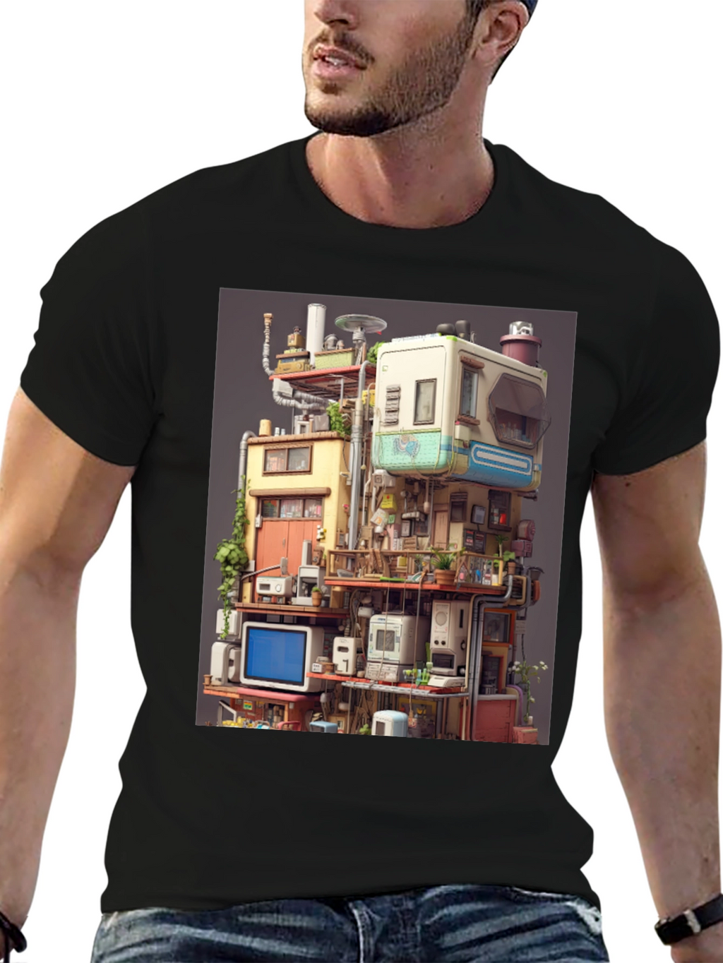 Retro Tech Building Graphic Tee