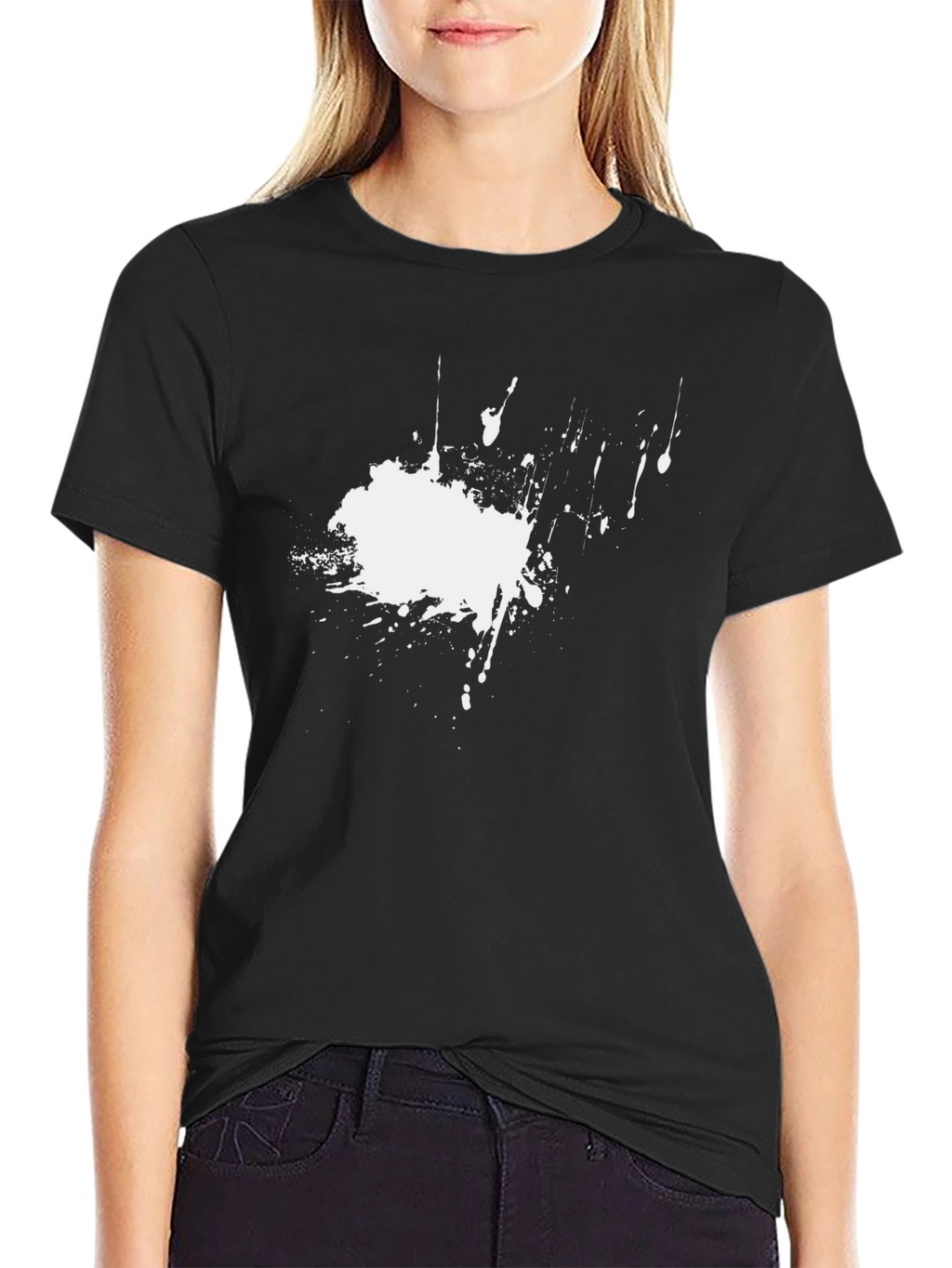 Abstract Splatter Print Black T-Shirt