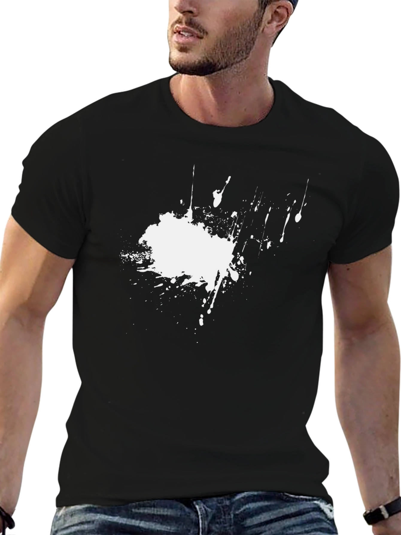 Abstract Splatter Print Black T-Shirt