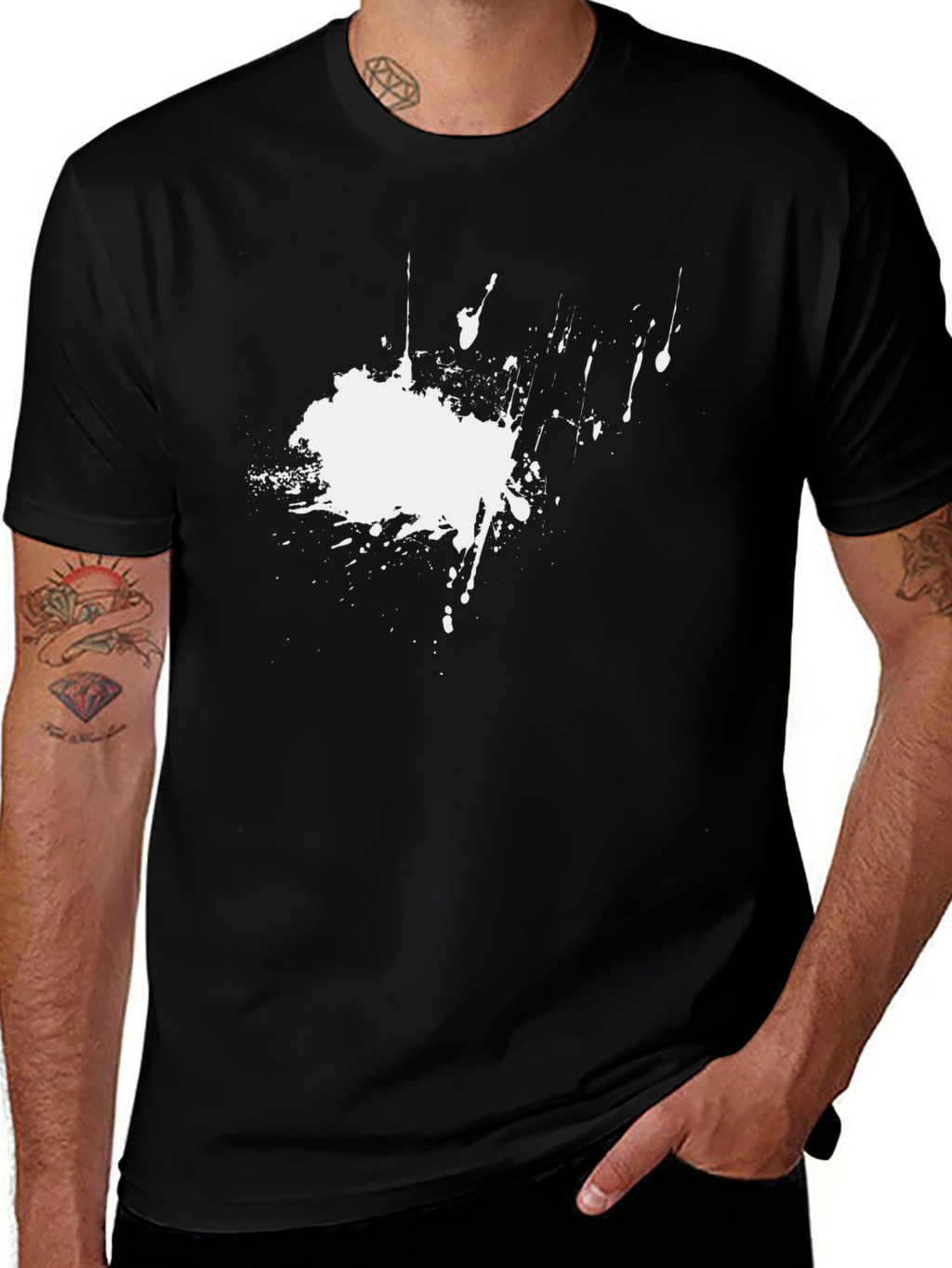 Abstract Splatter Print Black T-Shirt