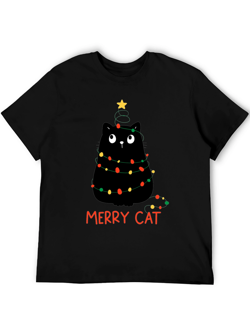 Merry Cat Christmas T-Shirt - Black