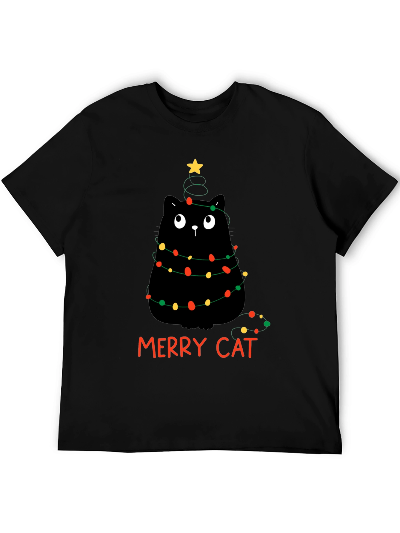 Merry Cat Christmas T-Shirt - Black