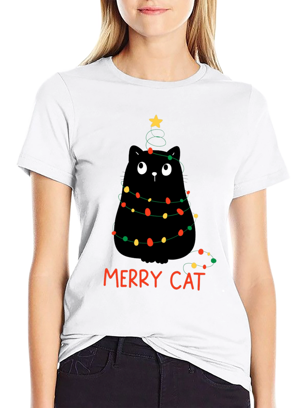 Merry Cat Christmas T-Shirt - Black