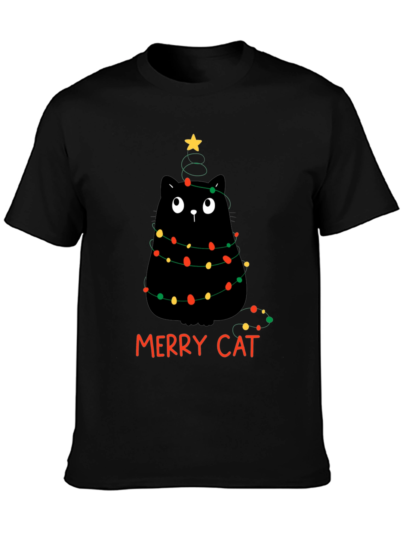 Merry Cat Christmas T-Shirt - Black