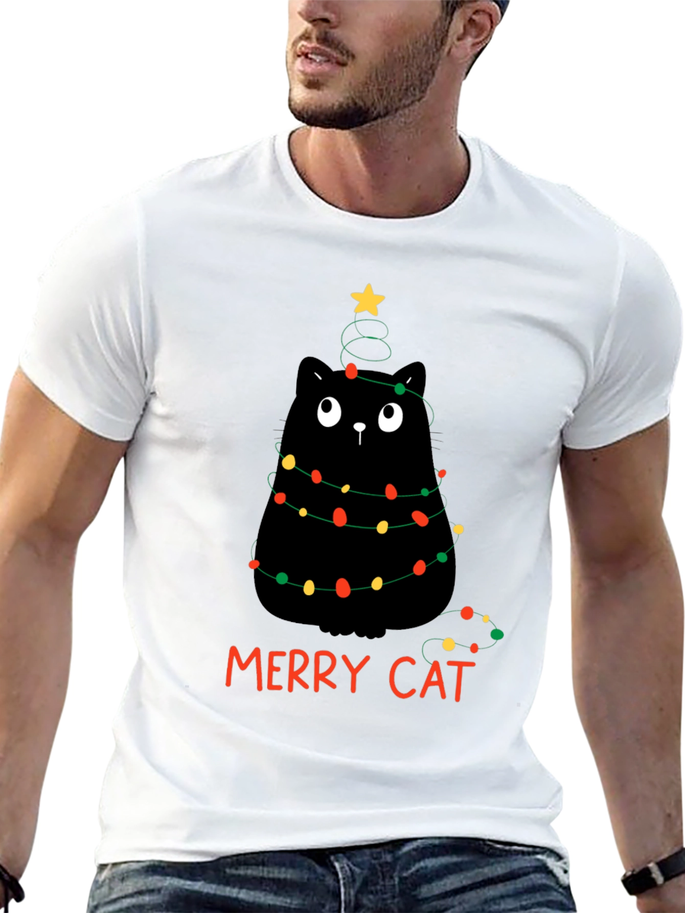 Merry Cat Christmas T-Shirt - Black