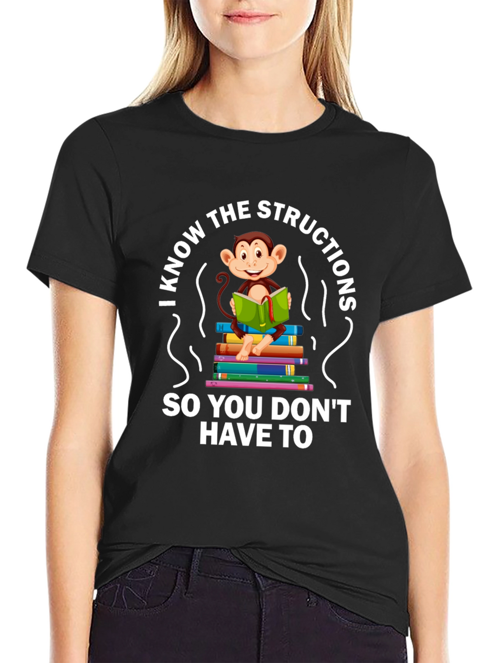 Funny Monkey Reading T-Shirt - I Know The Instructions