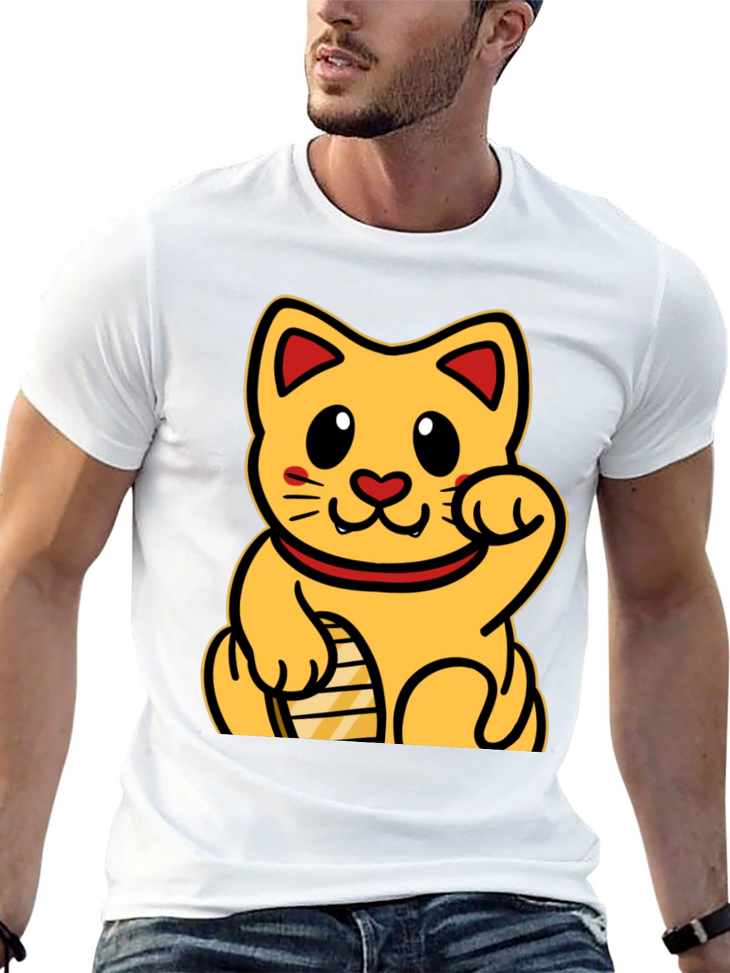 Lucky Cat Graphic T-Shirt - Black