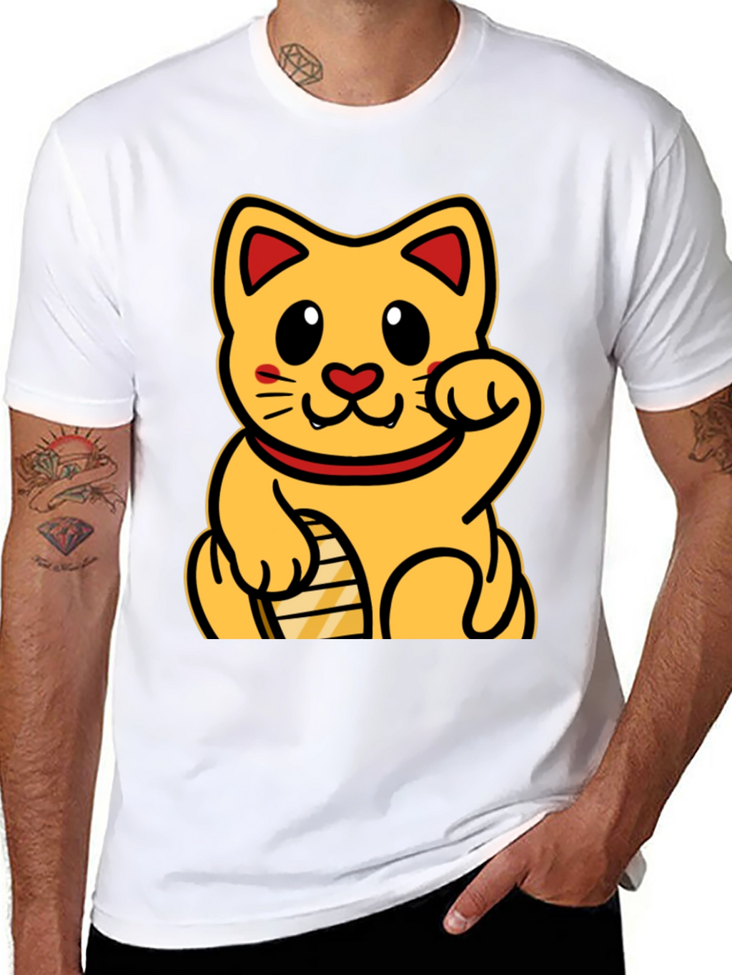Lucky Cat Graphic T-Shirt - Black