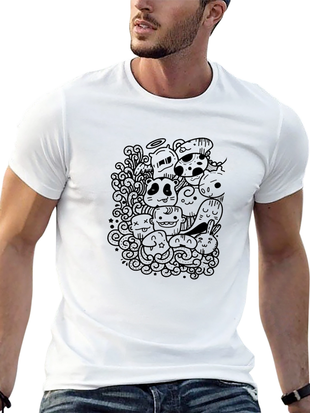 Cartoon Doodle Black T-Shirt