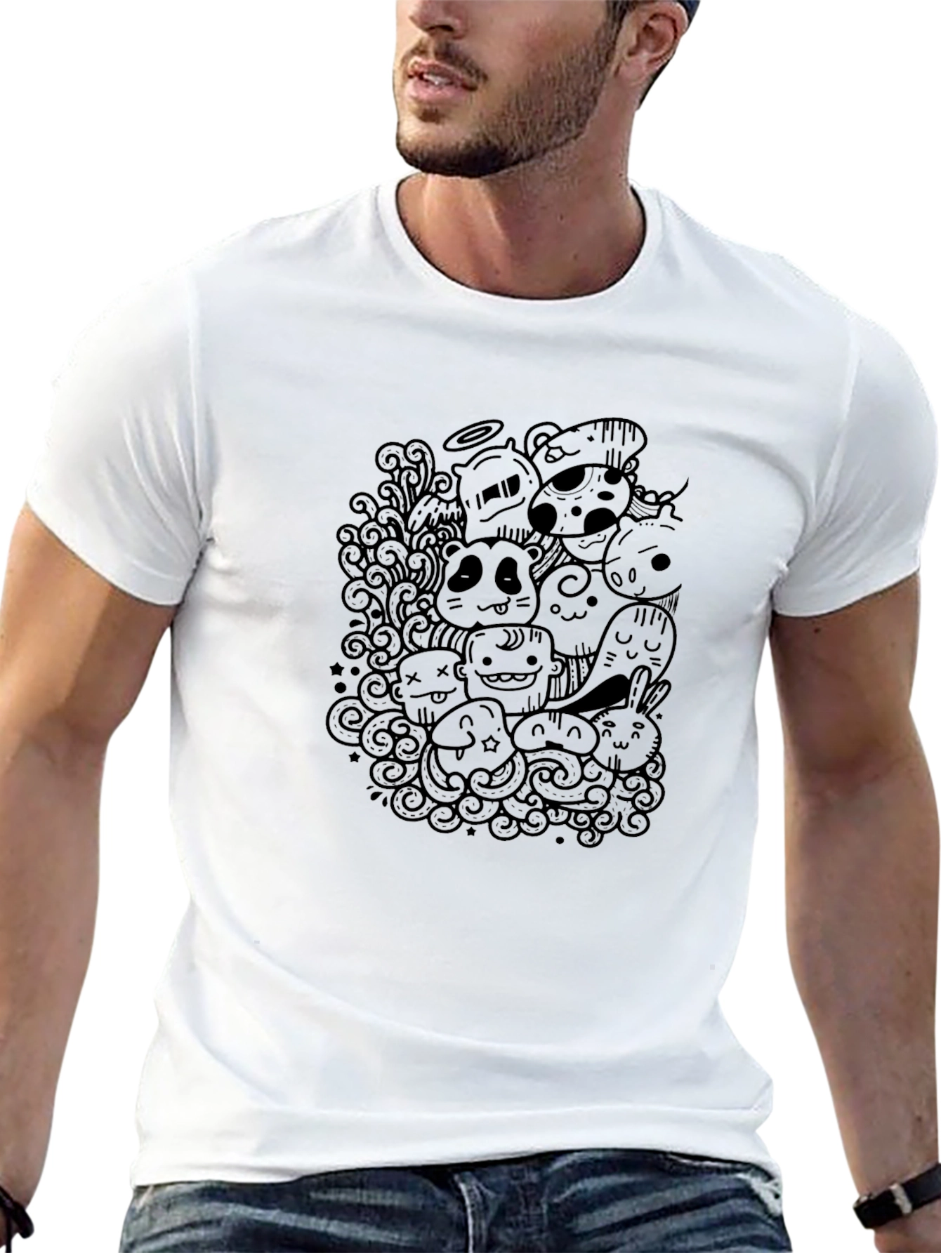 Cartoon Doodle Black T-Shirt