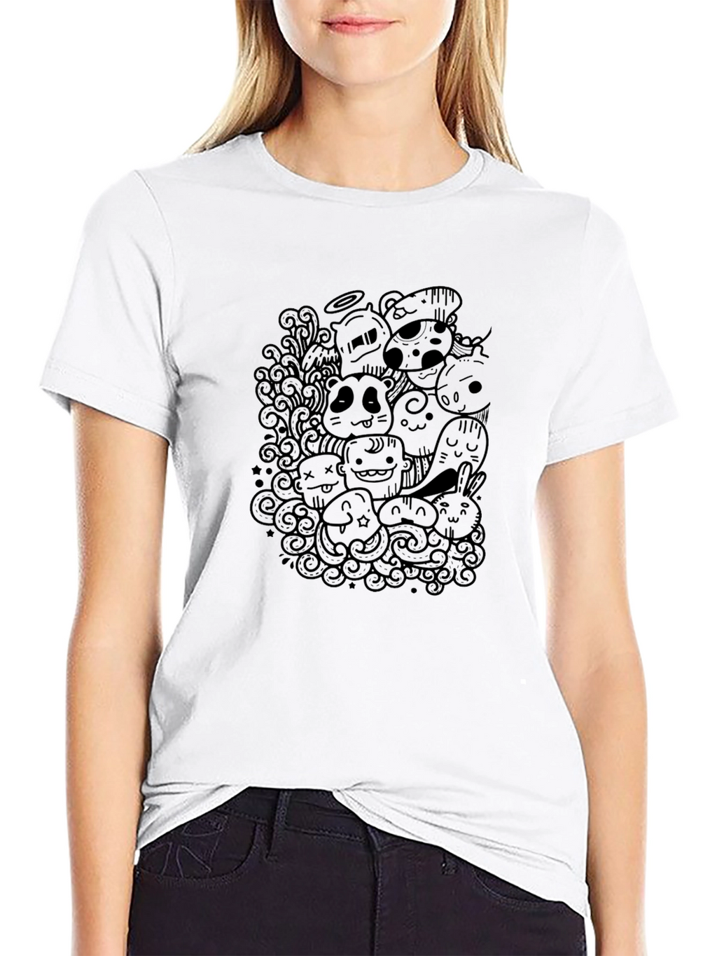 Cartoon Doodle Black T-Shirt