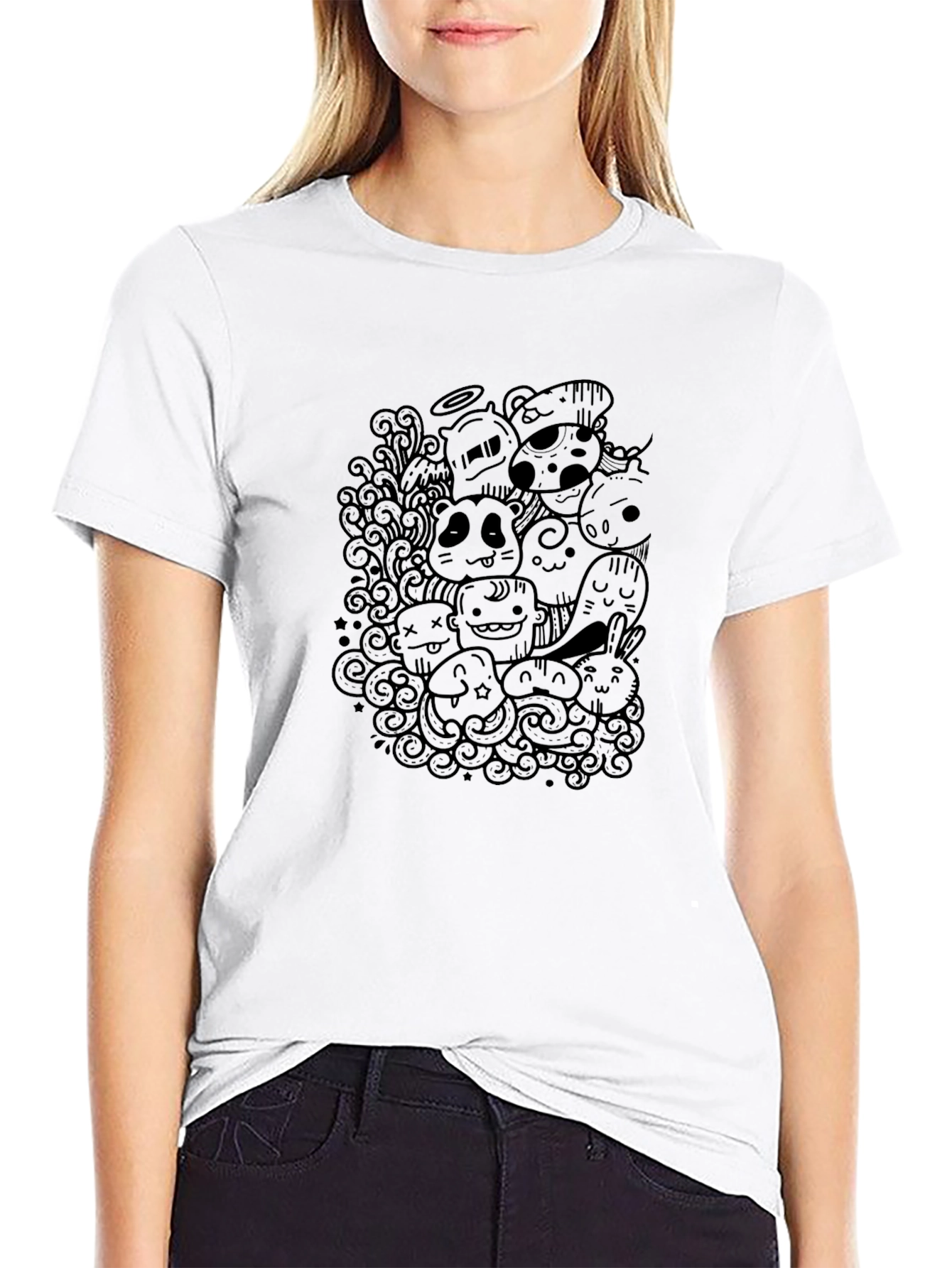 Cartoon Doodle Black T-Shirt