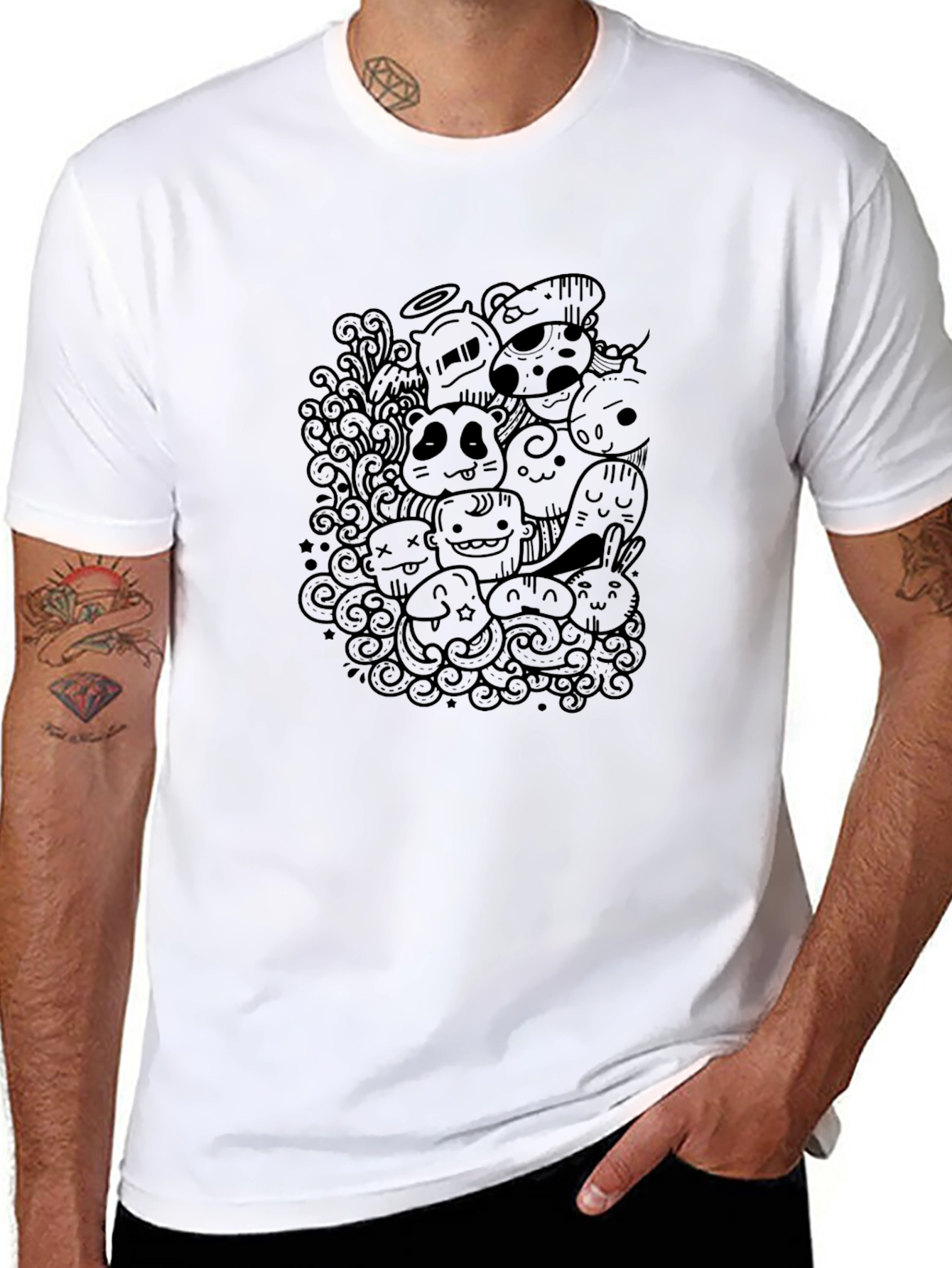 Cartoon Doodle Black T-Shirt