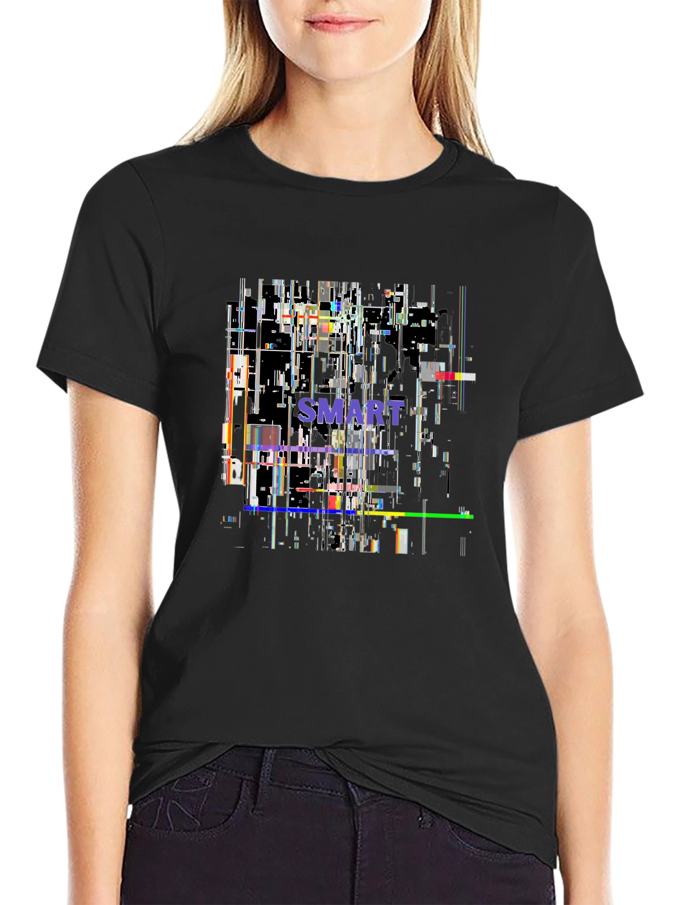Smart Glitch Black T-Shirt - Abstract Graphic Tee