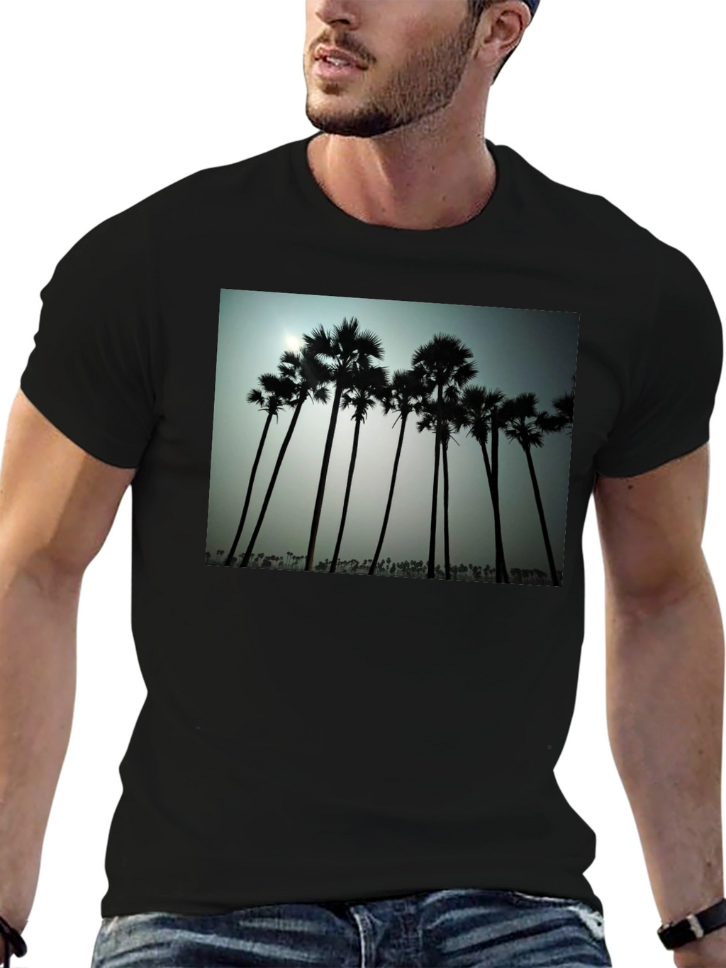 Tropical Silhouette T-Shirt - Black Cotton Tee