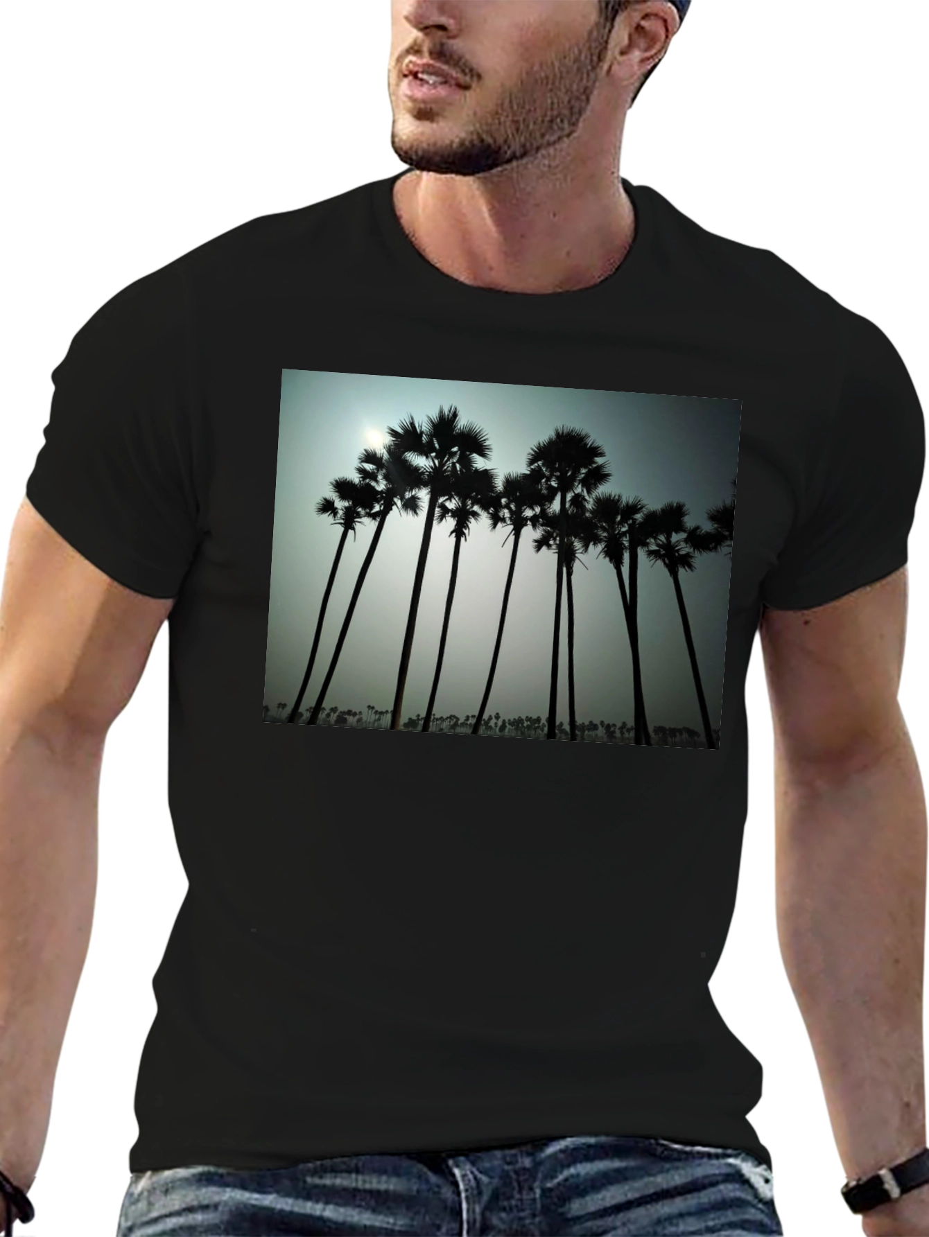 Tropical Silhouette T-Shirt - Black Cotton Tee