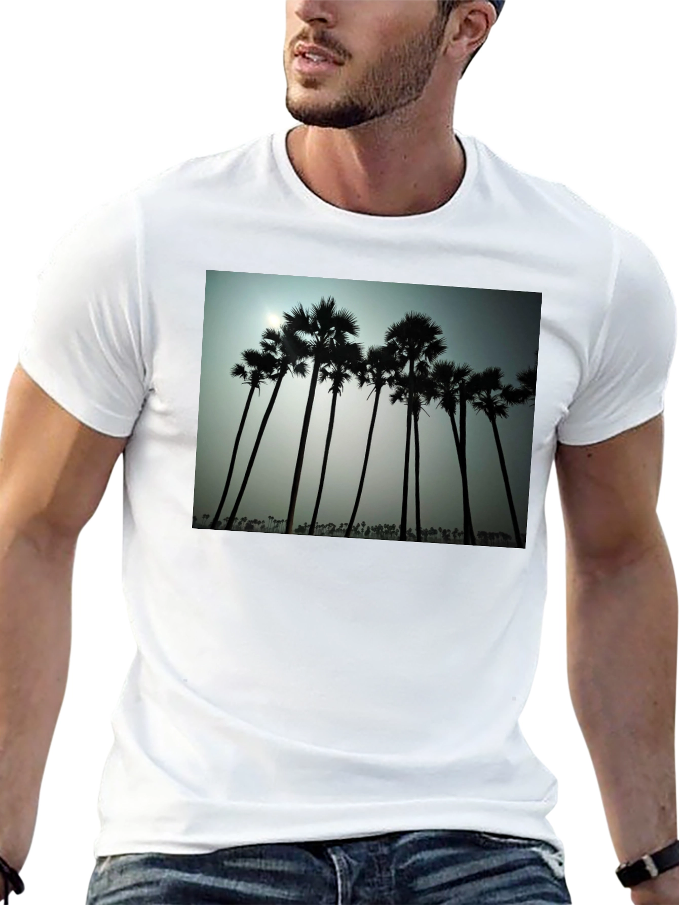 Tropical Silhouette T-Shirt - Black Cotton Tee