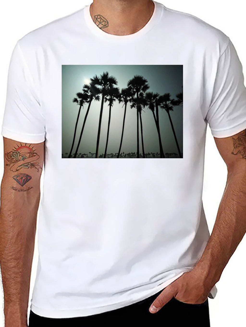 Tropical Silhouette T-Shirt - Black Cotton Tee