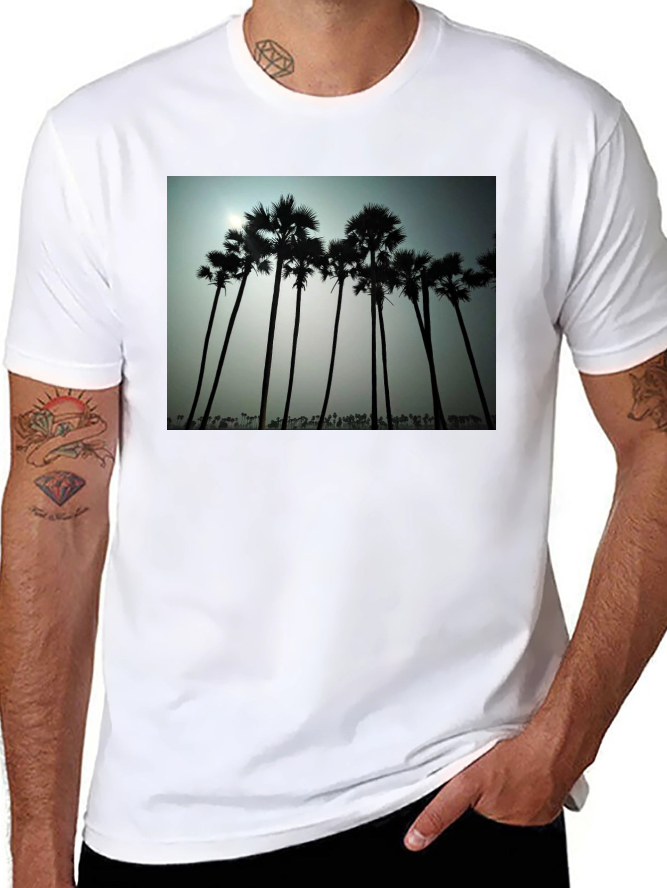 Tropical Silhouette T-Shirt - Black Cotton Tee