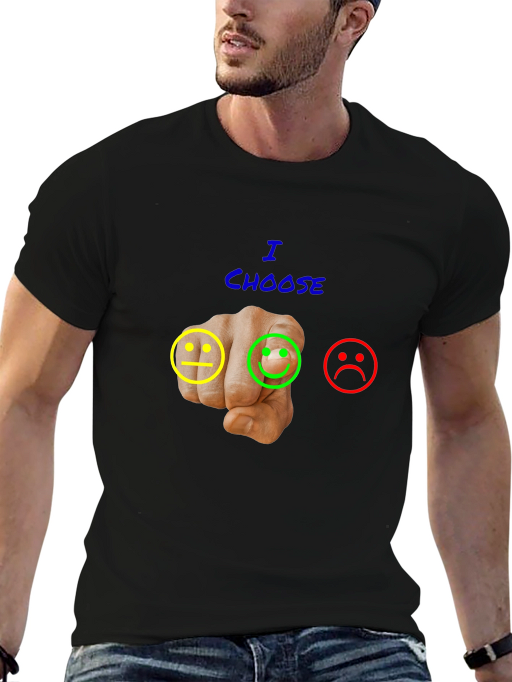 Choose Happy Graphic T-Shirt - Black Casual Tee